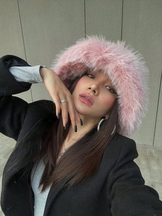 Pink Casual Women\'s Thickened Warm Plush Ear Protection faux fur Bucket Hat main image 7